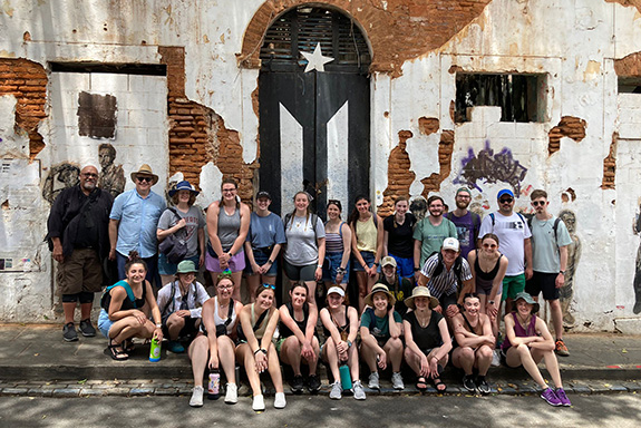 Group of students in front of wall in Puerto Rico